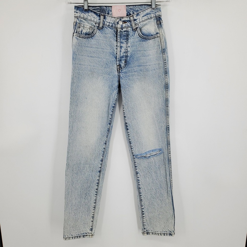 Revice Denim Venus High Rise Straight Leg Jeans Light Acid Wash Distressed 26‎